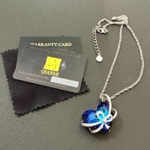 QIANSE "Heart of Ocean" White Gold Plated Necklace Made with Swarovski Crystals